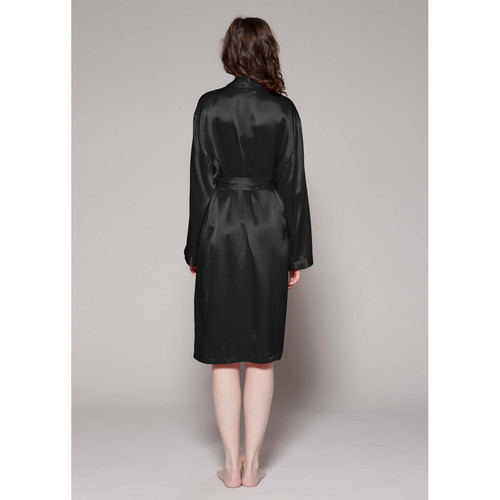 Robe De Chambre Mi longueur 100% Soie Naturelle Classique noir LilySilk