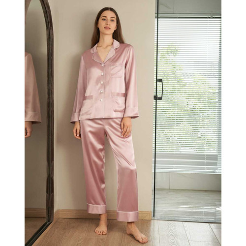 Pyjama en Soie Femme  Liseré Contrastant rose poudre LilySilk Mode femme