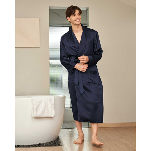 Robe Longue En Soie Luxueuse Classique Pour Homme bleu marine LilySilk LES ESSENTIELS HOMME