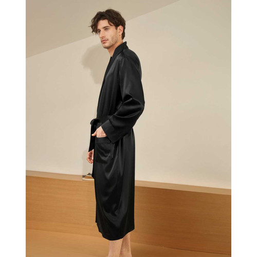 Robe Longue En Soie Luxueuse Classique Pour Homme noir LilySilk