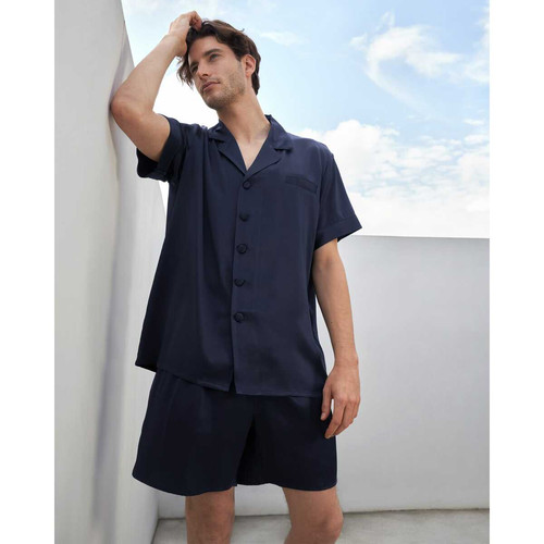 Suite De Pyjashort En Soie Luxueuse Classique Pour Homme bleu marine Pyjama homme