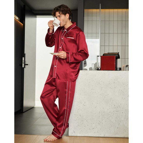 Pyjama en Soie Homme Patalons Tendance rouge LilySilk