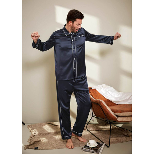 Pyjama en Soie Homme Patalons Tendance bleu marine LilySilk