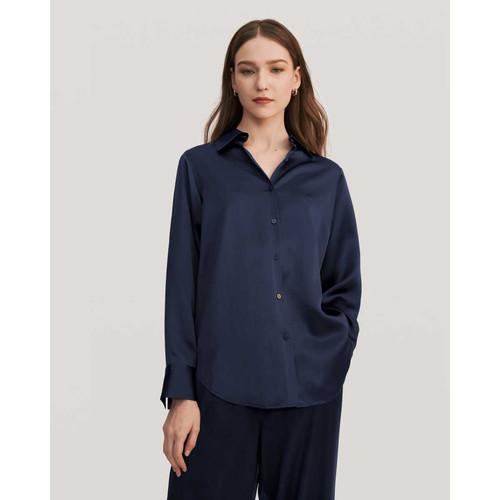 Viola Pyjama surdimensionné en soie bleu marine LilySilk Mode femme