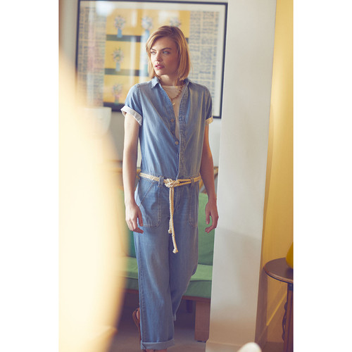 Le Temps des Cerises - Combinaison droit en jeans WAGGA - Mode femme bleu