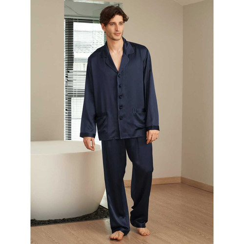 Suite De Pyjama Longue En Soie Classique Pour Homme bleu marine LilySilk LES ESSENTIELS HOMME