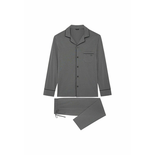 Pyjama pantalon gris passepoil marine en coton HOM