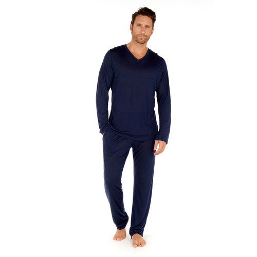 HOM - Tee-shirt manche longue marine en viscose - Pyjama homme