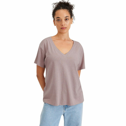 Dockers - Tee-shirt  manches courtes col  V violet en coton - T shirt femme col v