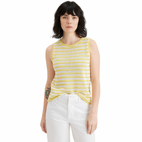 Dockers - Sweatshirt jaune blanc en coton - Pull, Gilet femme