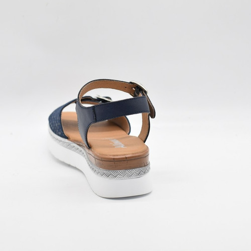Sandales compensées en cuir marine pour femme Alenoa