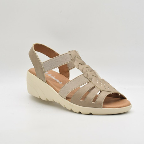 Alenoa - Sandales compensées en cuir taupe - Les chaussures femme