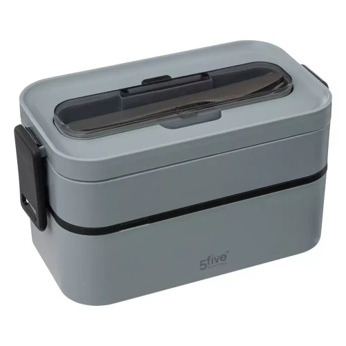 3S. x Home - Lunch box double compartiments avec couverts - gris - Couvert et ustensile
