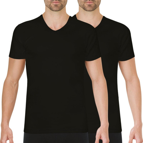 Athéna - Lot de 2 tee-shirts col V Easy Color noir en coton pour homme  - T-shirt / Polo homme