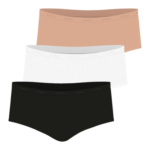 Athéna - Lot de 3 boxers femme Ecopack Basic blanc en coton - Culotte, string et tanga