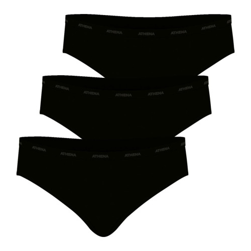Athéna - Lot de 3 slips femme Ecopack Basic noir en coton - Culotte, string et tanga