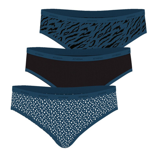 Athéna - Lot de 3 slips femme Ecopack Mode bleu en coton - Promos lingerie femme