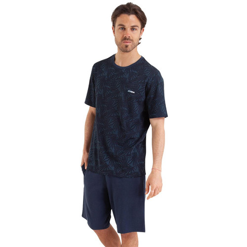 Athéna - Pyjama court Easy Print bleu en coton pour homme  - Pyjama homme
