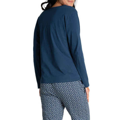 Pyjama long femme EASY bleu en coton Athéna