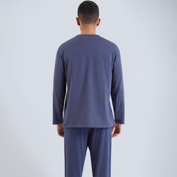 Pyjama long homme Chic Bleu Manches longues en coton Athéna
