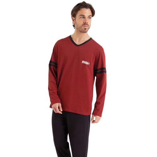 Athéna - Pyjama long Ecopack rouge en coton pour homme  - Sous-vêtement homme & pyjama