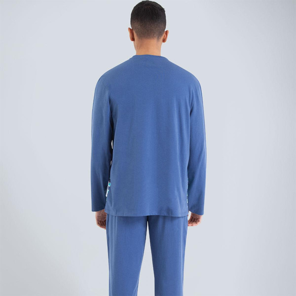 Pyjama long homme Rayures Bleu Manches longues Athéna