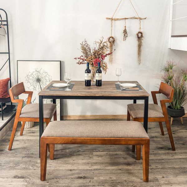 Table de salle à manger en métal noir et en bois Gris Beige 3S. x Home Meuble & Déco