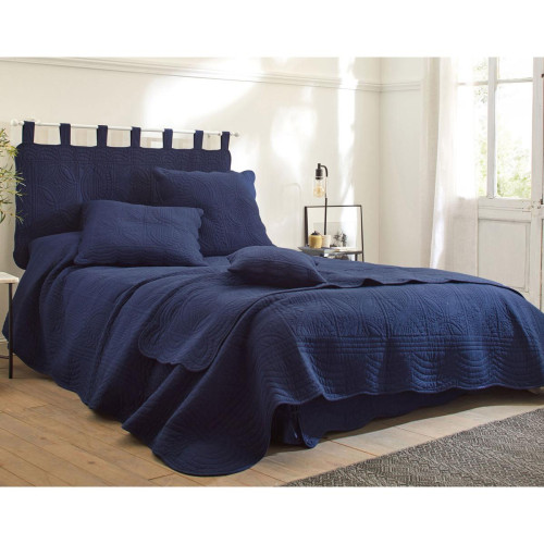 Becquet - Boutis BAILLARGUES bleu marine en coton - Couvre-lit, jeté de lit Becquet