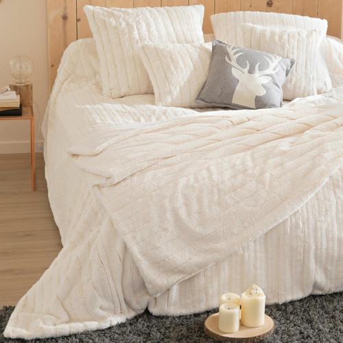 Becquet - FOURRURE J. de lit  blanc écru - Jetés de lit ou de canapé