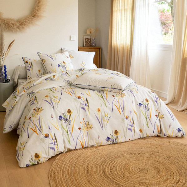 Taie d'oreiller sac coton imprimé motifs feuilles jaune ALBA  Becquet Linge de maison