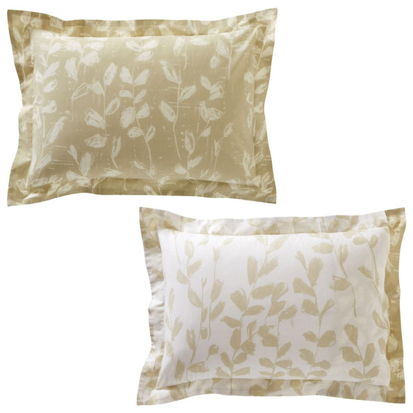 Taie d'oreiller volant motifs feuilles bicolore beige DIANA  Becquet