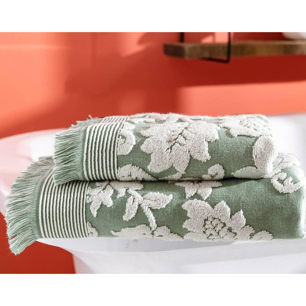 Drap de bain  FLORAISON vert amande en coton  Becquet Linge de maison