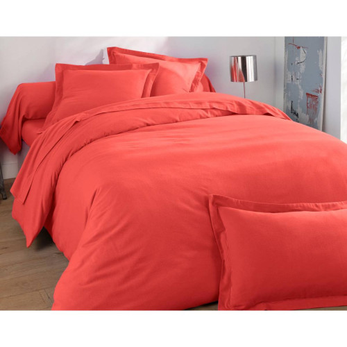 Becquet - Drap-housse FLANELLE UNI terracotta en flanelle - Linge de lit rouge