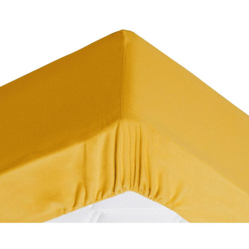 Becquet - Drap-housse Grands Bonnets 32 cm moutarde en flanelle - Draps housse 90 x 200 cm