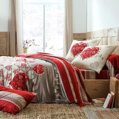 Becquet - taie d'oreiller et traversin VALMOREL  rouge - Linge de lit rouge