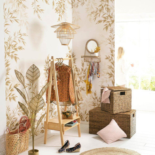 Papier peint motif vegétal panoramique GRAMINA beige Beige Becquet Meuble & Déco