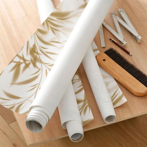 Papier peint motif vegétal panoramique GRAMINA beige Becquet