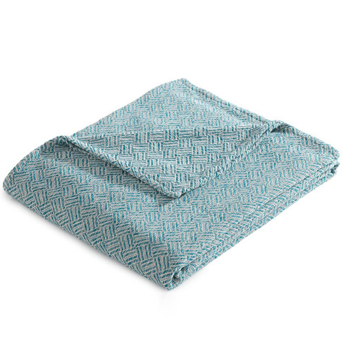 Becquet - Jeté de fauteuil coton tissé jacquard bleu canard - Plaid Design