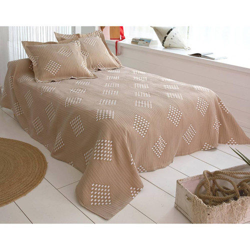 Becquet - Jeté de lit CROZON marron noisette en polyester - Promo Plaid Design