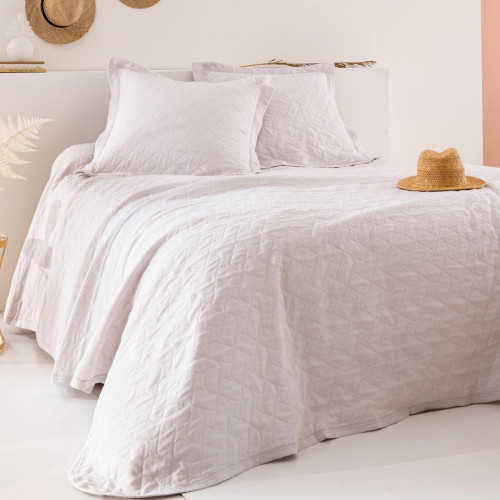 Becquet - Jeté de lit réversible CURVES blanc en coton - Jetés de lit ou de canapé
