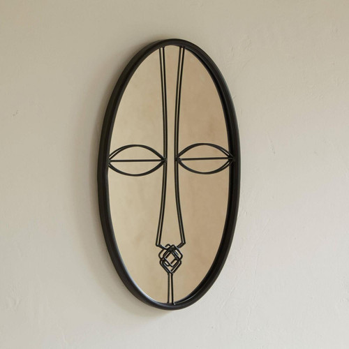 Miroir ovale décor ethnique en métal LOOKY noir Noir Becquet Meuble & Déco