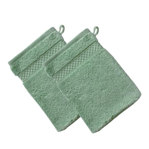 Lot de 2 gants de toilette AIRDROP  vert amande en coton Becquet Linge de maison