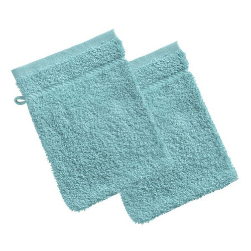 Becquet - Lot de 2 gants de toilette CLAIRE 420 en coton bleu aqua - Linge de bain Becquet
