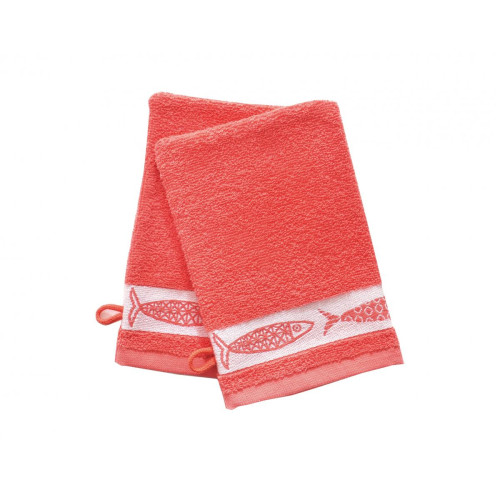 Becquet - Lot de 2 gants de toilette SARDINETTE orange corail en coton - Linge de bain