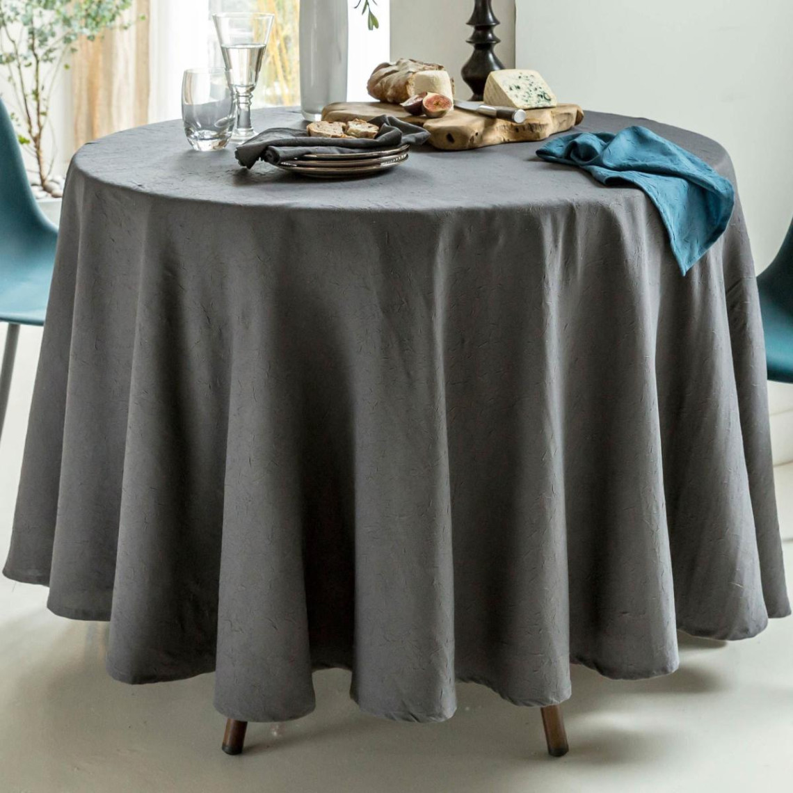lot de 3 serviettes de table effet froissé fontana gris anthracite