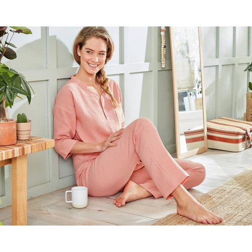 Becquet - Pyjama GAZELONG rose clair en coton - Promos lingerie de nuit femme