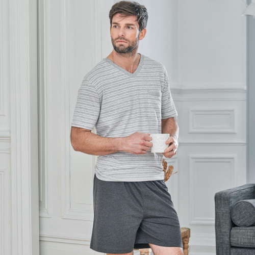 Becquet - Pyjama PHILIBERT gris chiné en coton - Pyjama homme