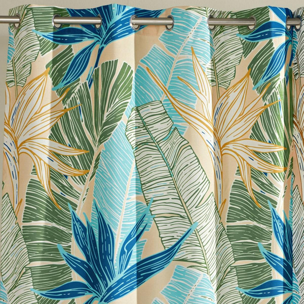 Rideau tissu à motifs exotiques Kalia bleu-vert Becquet Linge de maison