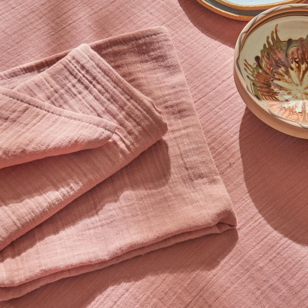 Lot de 3 serviettes de table gaze de coton rose OLIVIA Becquet