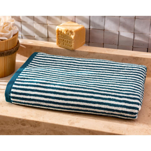 Becquet - Serviette de bain CHARLIE bleue canard en coton - Promo Serviette de toilette